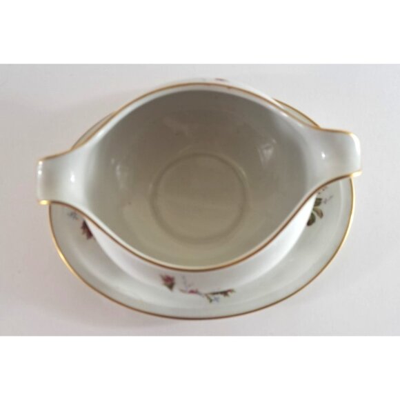 Vintage Selb Germany Winifred Gravy Boat Attached Underplate Moss Rose Rosenthal - Picture 3 of 5